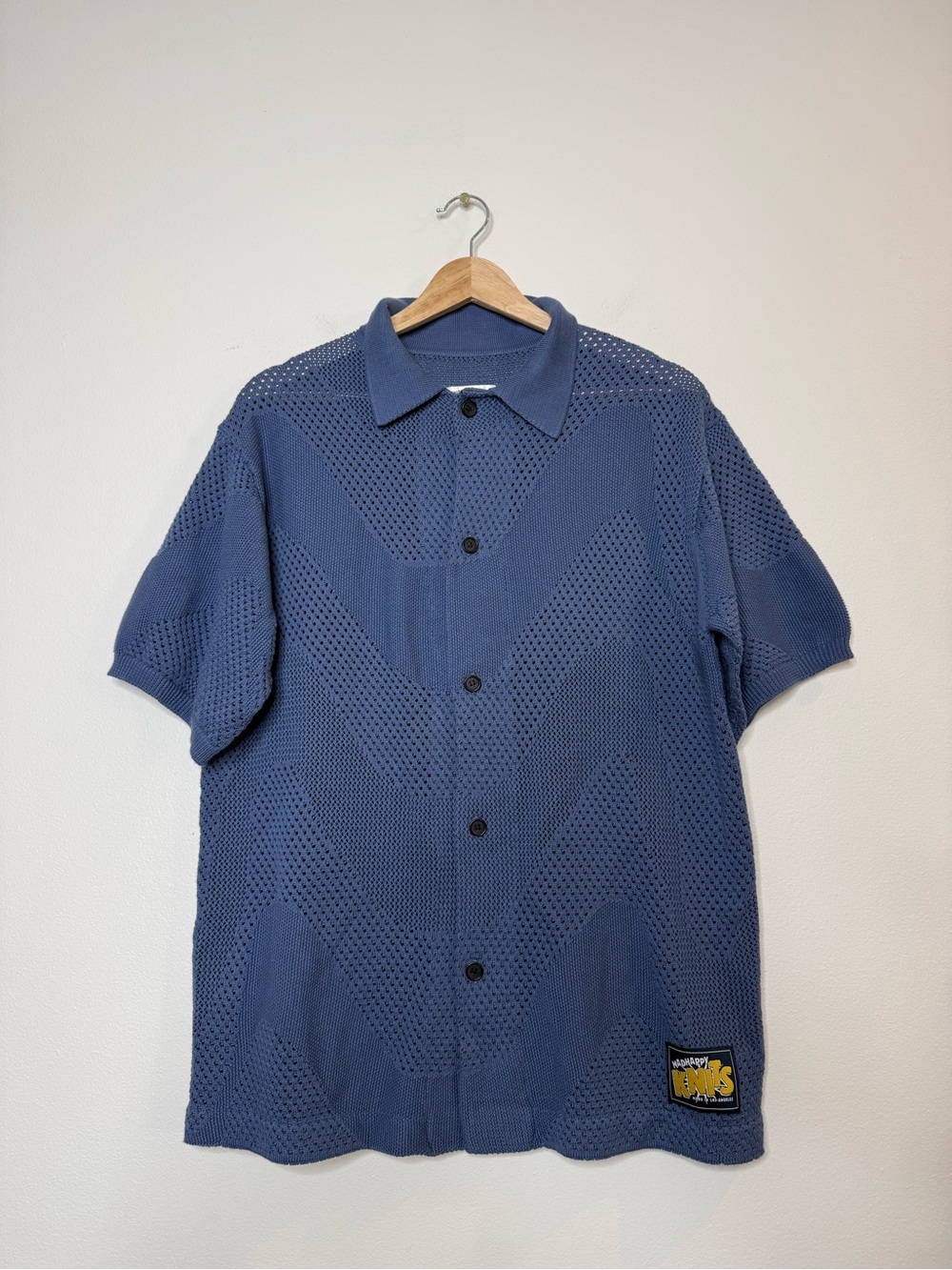 Madhappy knit crochet summer polo oversized polo size small blue